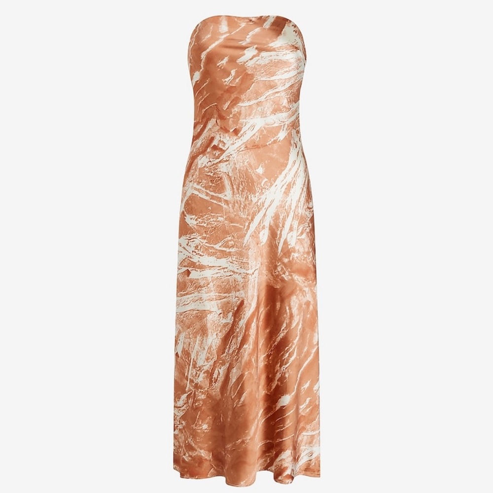 Express Printed Satin Strapless Midi Slip Dress xs